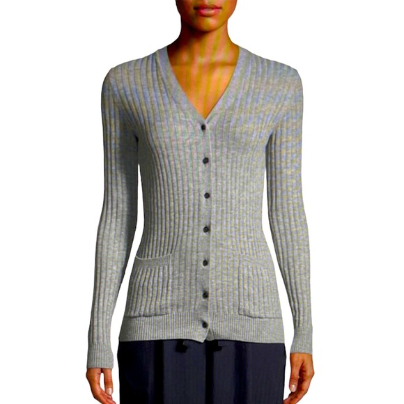 Vince Ribbed Cardigan Sweater Gray Size Medium - Picture 3 of 8